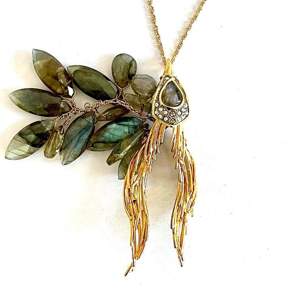 Alexis Bittar Gold Wing Crystal Pendant Necklace with Smoky Stones - Picture 2 of 6